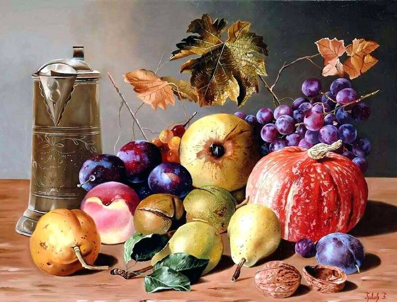 Still Life with Fruit — Brown, Dramatic, Autumn