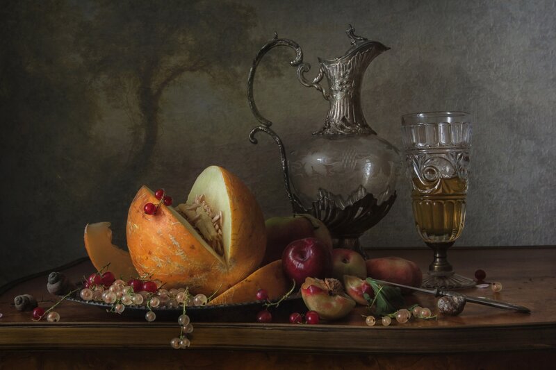 Still Life with Fruit — Brown, Dramatic, Photograph