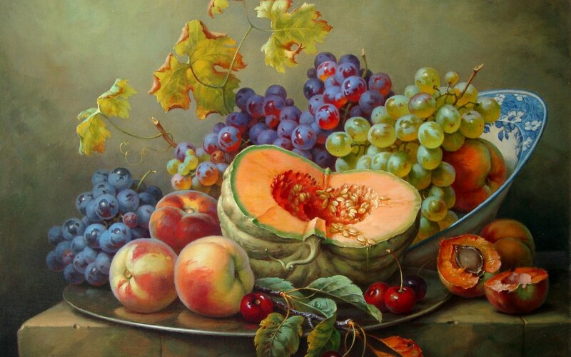 Still Life with Fruit — Green, Calm, Painting