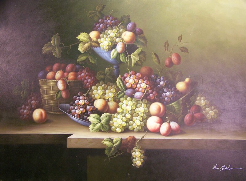 Still Life with Fruit — Green, Dramatic, Illustration