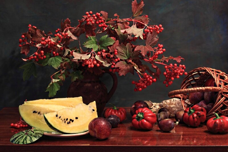 Still Life with Fruit — Red, Dramatic, Autumn
