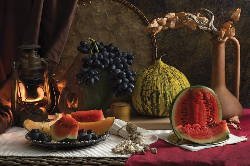 Still Life with Fruit — Red, Dramatic, Night