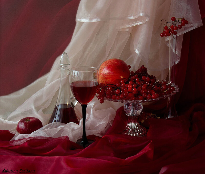 Still Life with Fruit — Red, Dramatic, Photograph