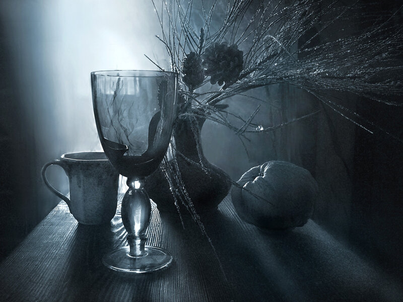 Still life with glass and fruit