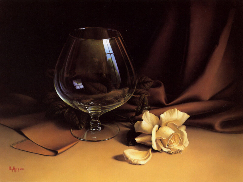 Still life with glass and rose