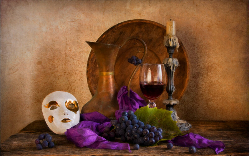 Still Life with Grapes and Mask