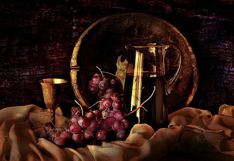 Still life with grapes and wine