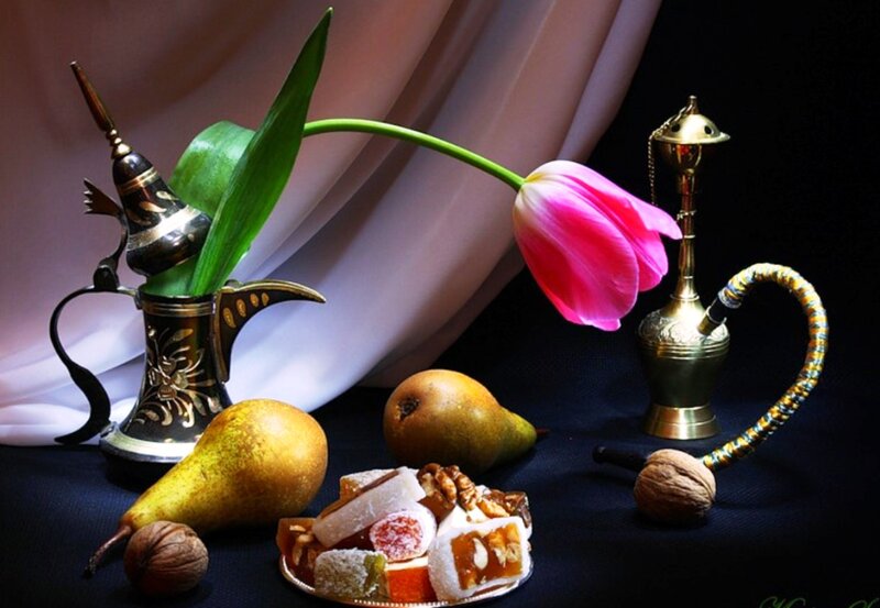 Still Life with Hookah and Sweets — Black
