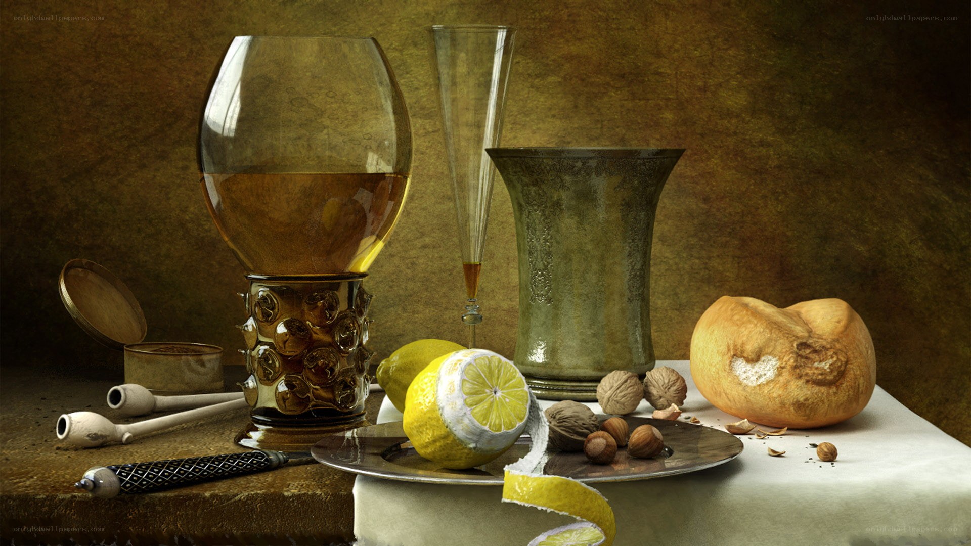 Still life with lemon and wine