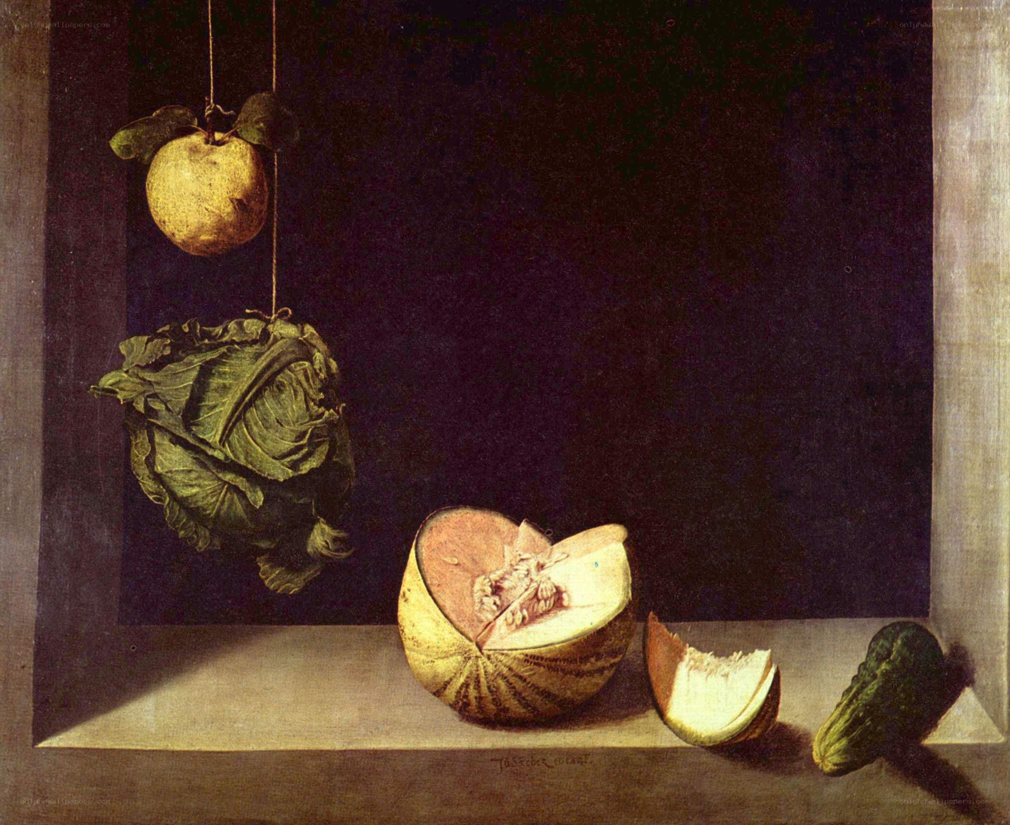 Still life with melon and vegetables