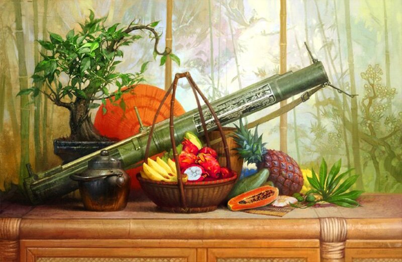 Still life with mortar and fruit