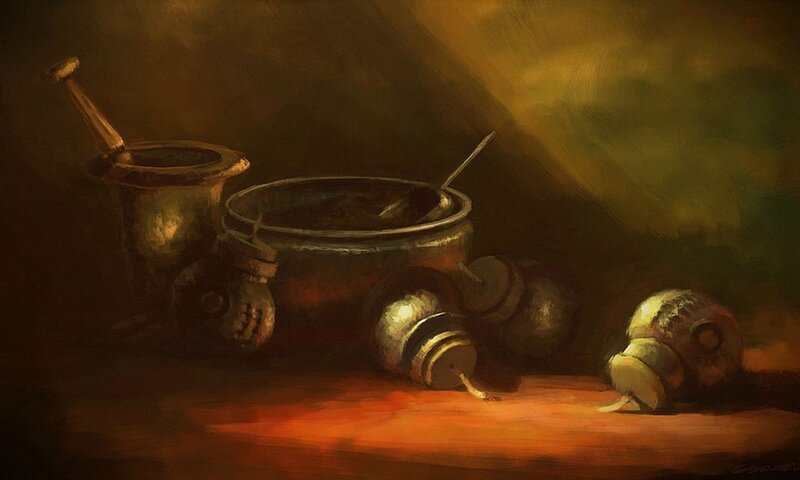 Still life with mortar and pestle