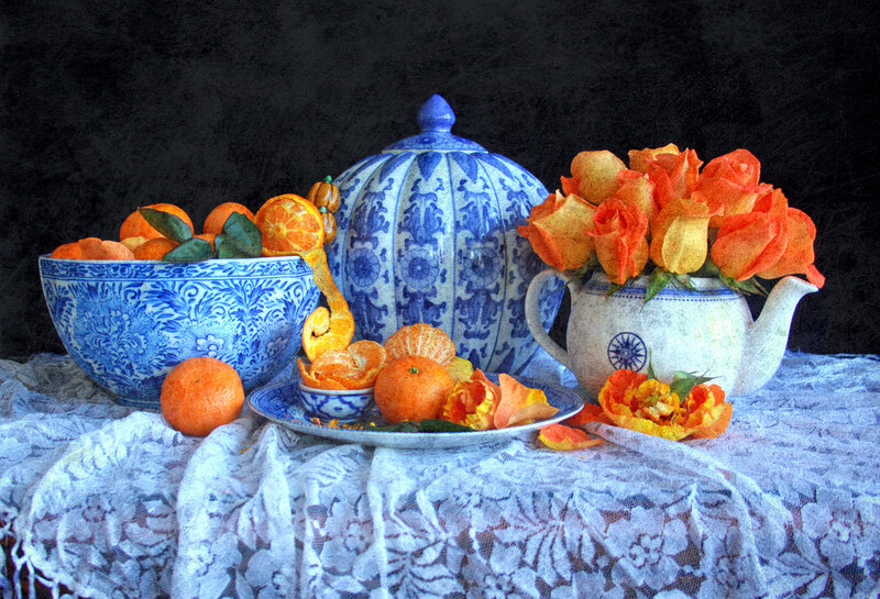Still Life with Oranges and Flowers — Blue