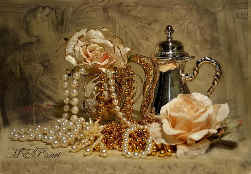 Still Life with Pearls and Roses