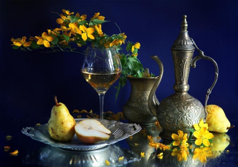 Still Life with Pears and Flowers — Blue