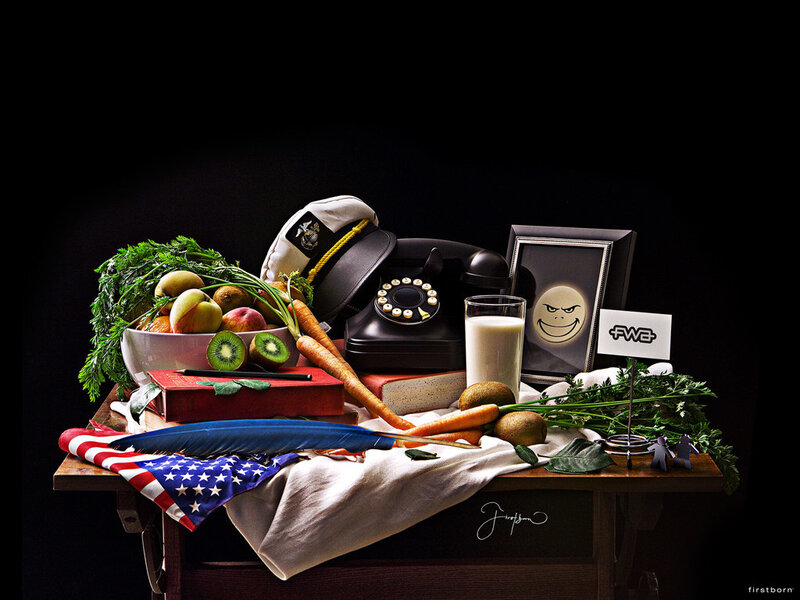Still life with phone and fruit
