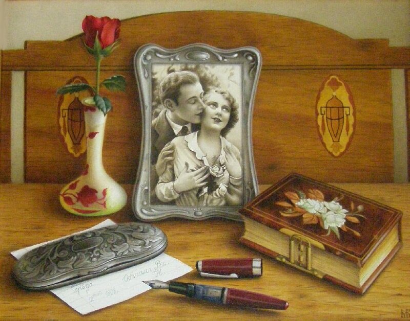 Still life with photo and rose