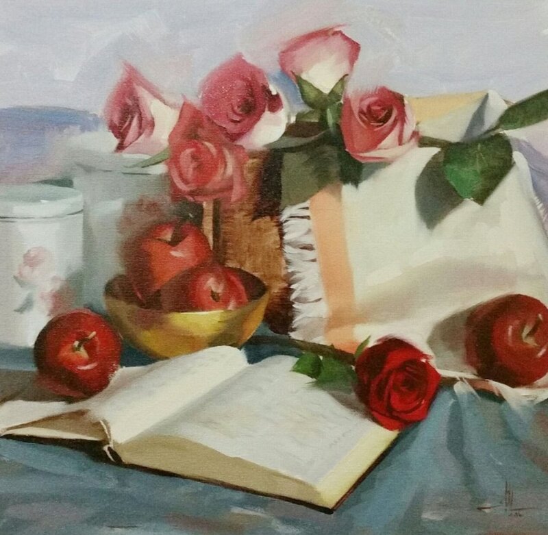 Still Life with Roses and Apples — Red