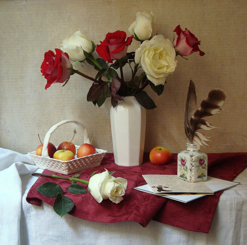 Still Life with Roses and Apples — White
