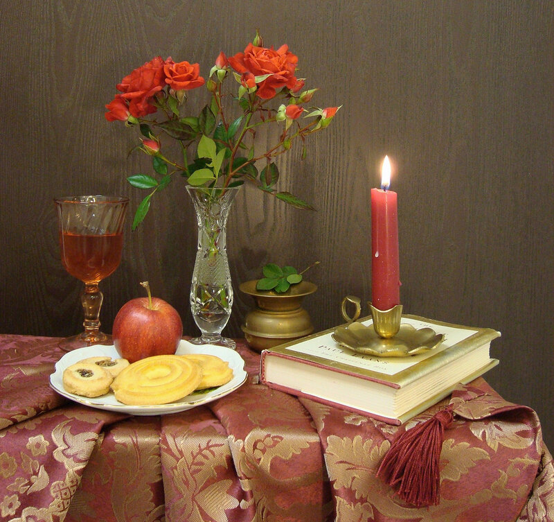 Still Life with Roses and Candle — Red