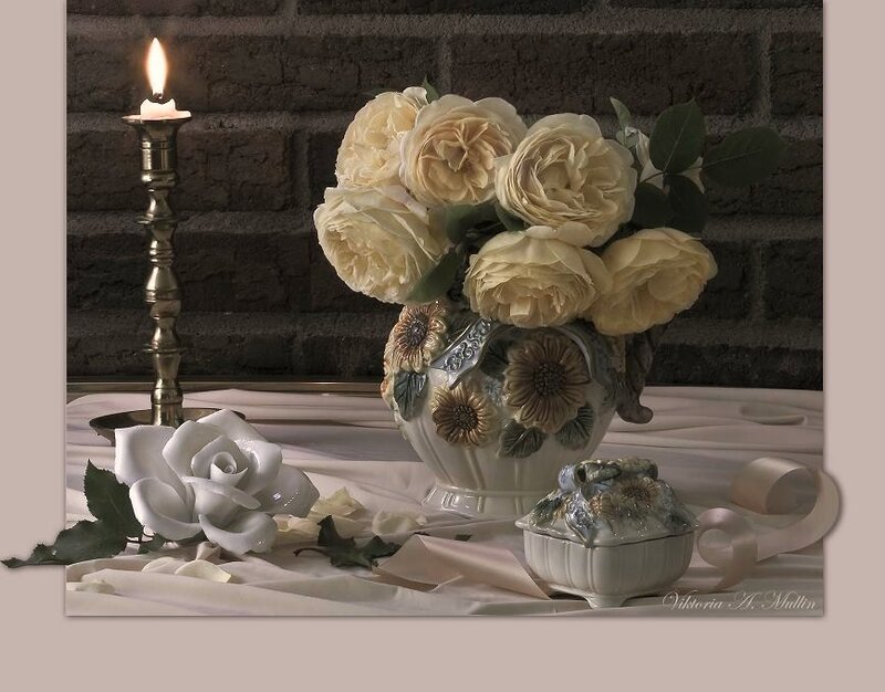 Still life with roses and candle