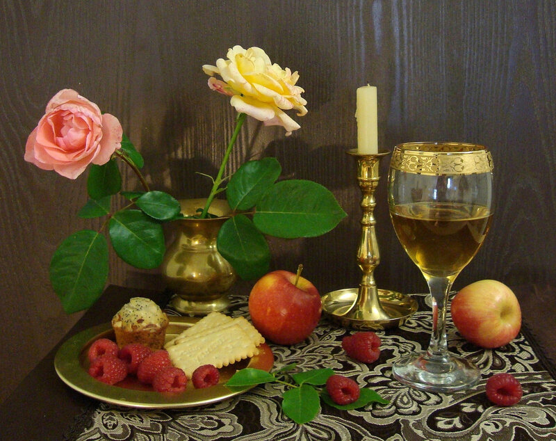 Still Life with Roses and Fruit — Gold