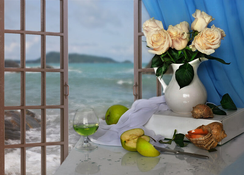 Still Life with Roses and Fruit — White