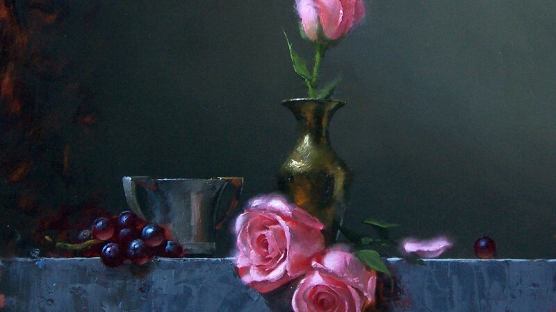 Still Life with Roses and Grapes — Pink