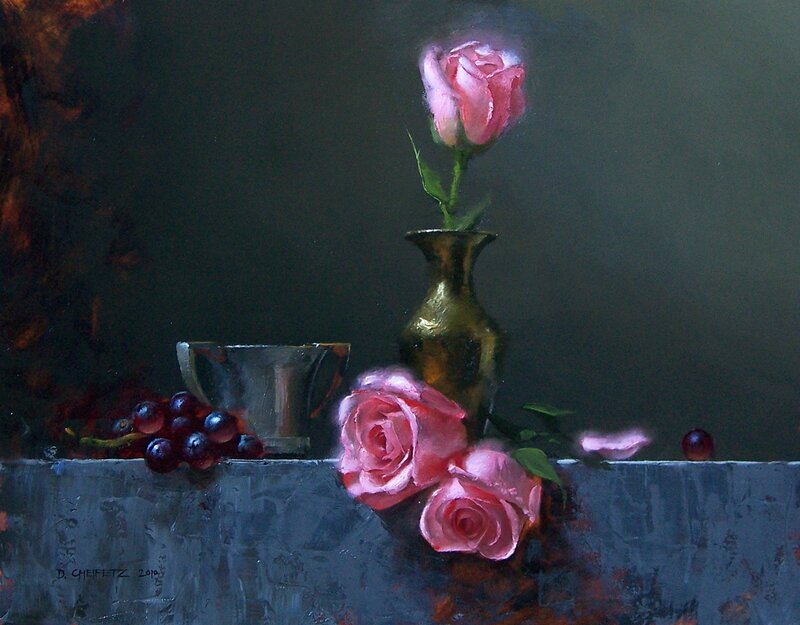 Still life with roses and grapes