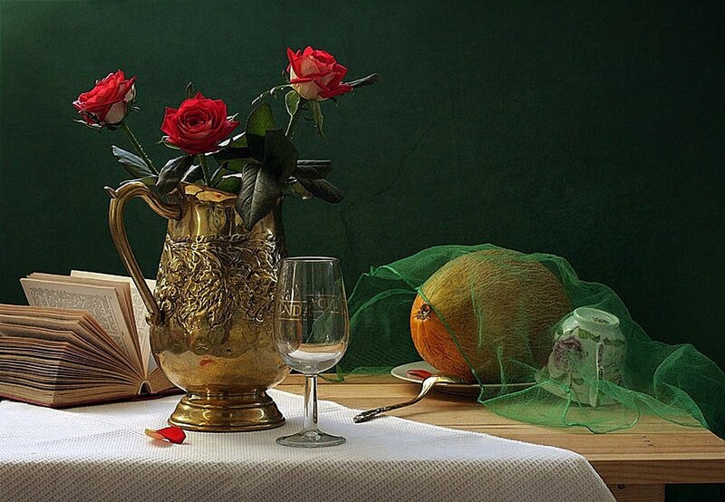 Still Life with Roses and Melon