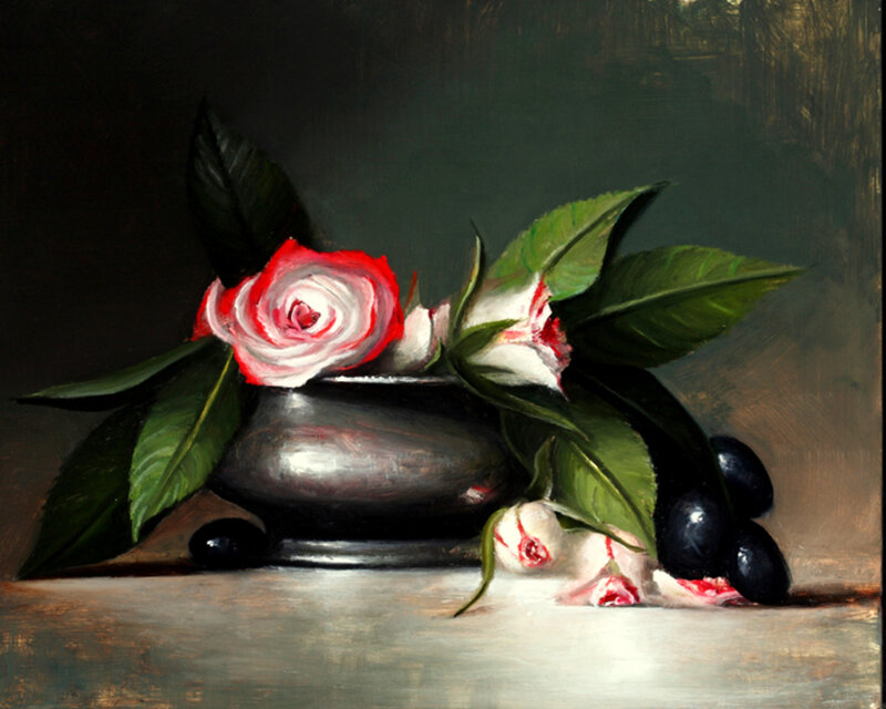 Still life with roses and olives
