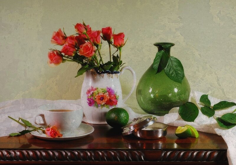 Still Life with Roses and Tea