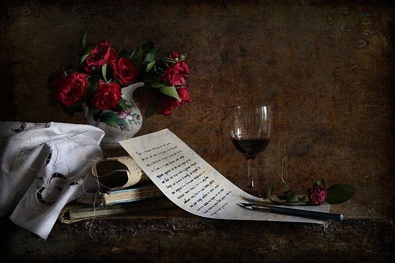 Still Life with Roses and Wine — Brown
