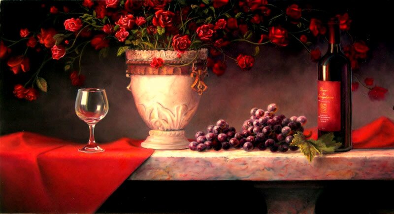Still Life with Roses and Wine