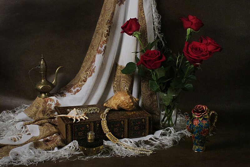Still Life with Roses — Red, Dramatic, Photograph
