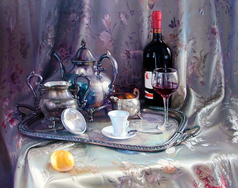 Still life with silver tray