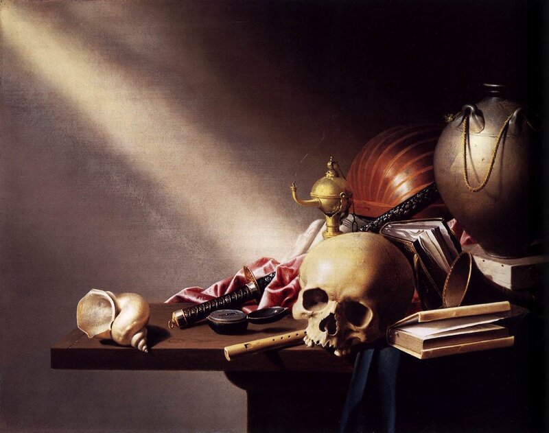Still life with skull and objects