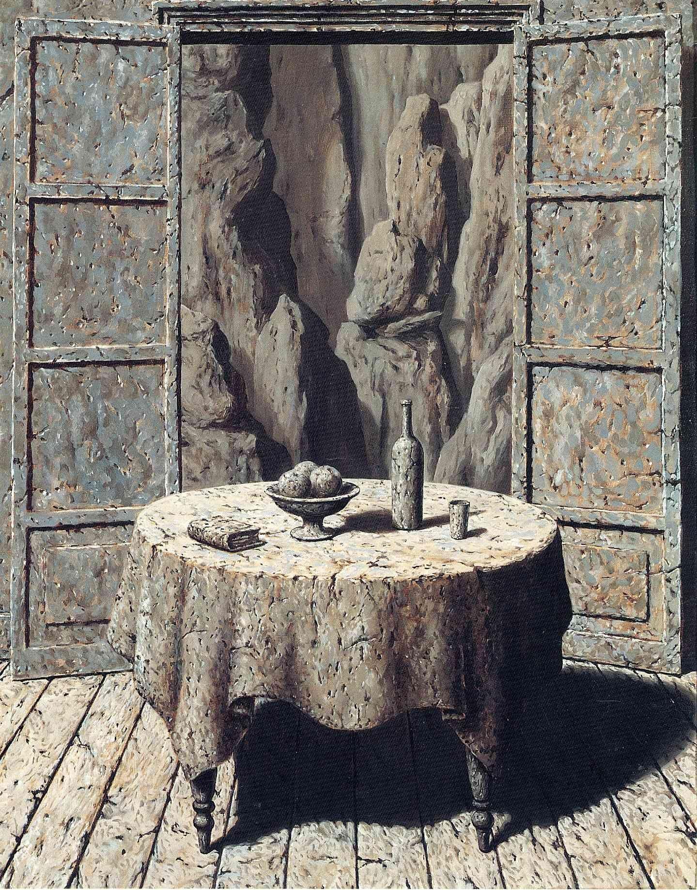 Still life with table and bottle