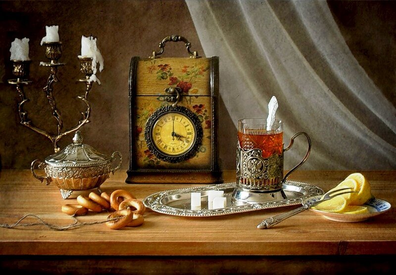Still Life with Tea Set — Brown, Dramatic