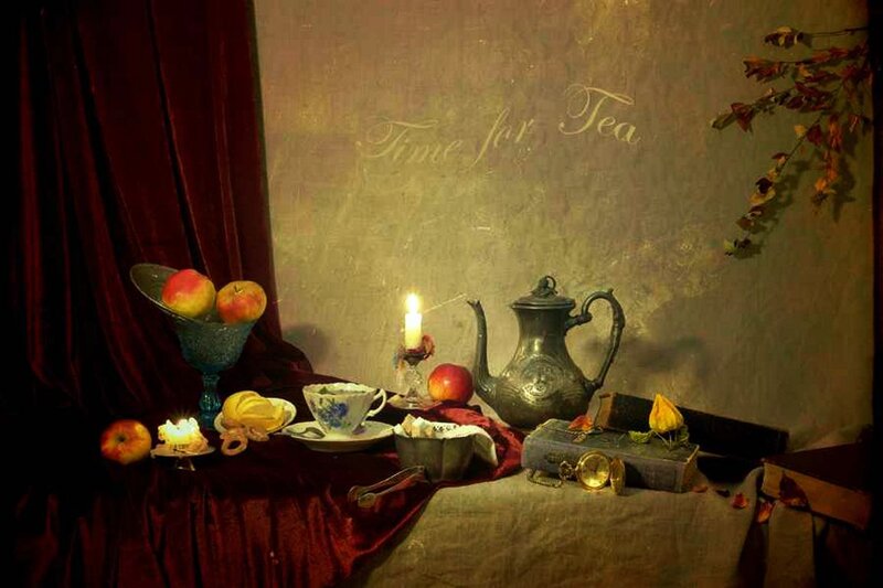 Still Life with Tea Set — Red, Dramatic