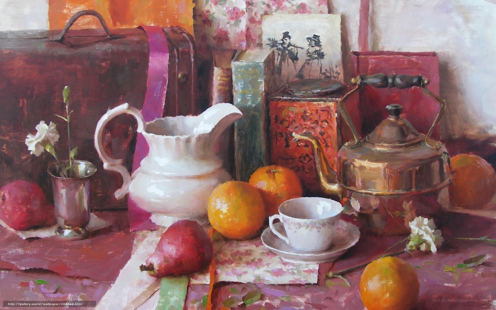 Still life with teapot and fruit