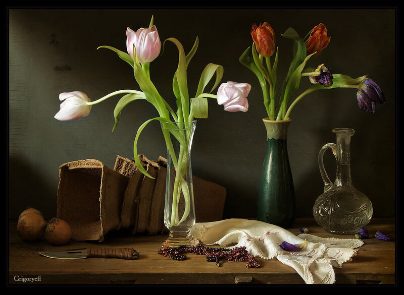 Still life with tulips and flowers