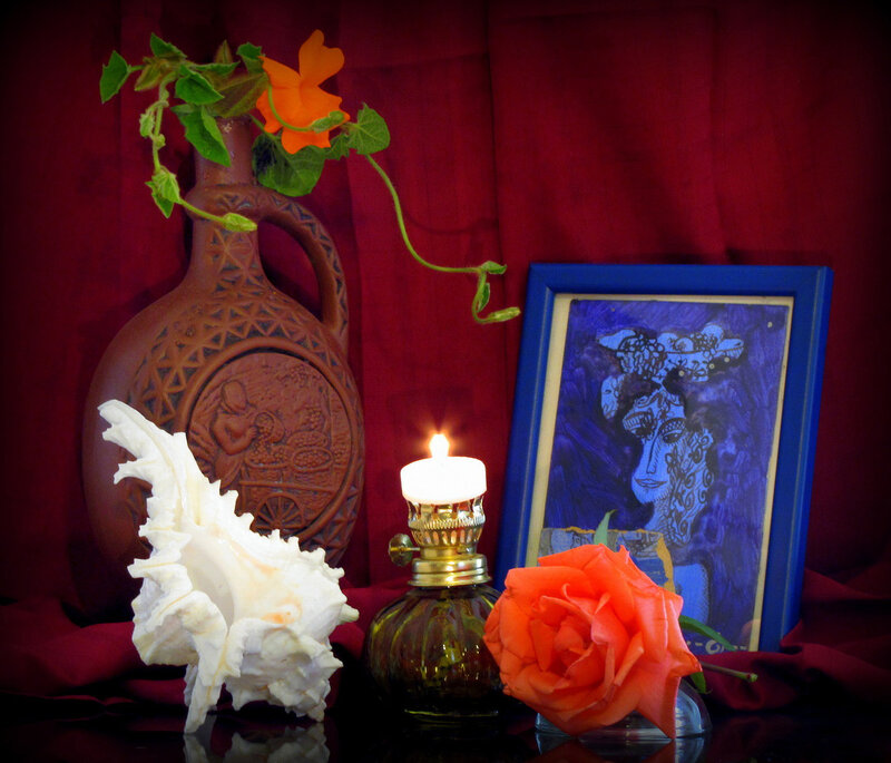 Still Life with Vase and Candle — Red