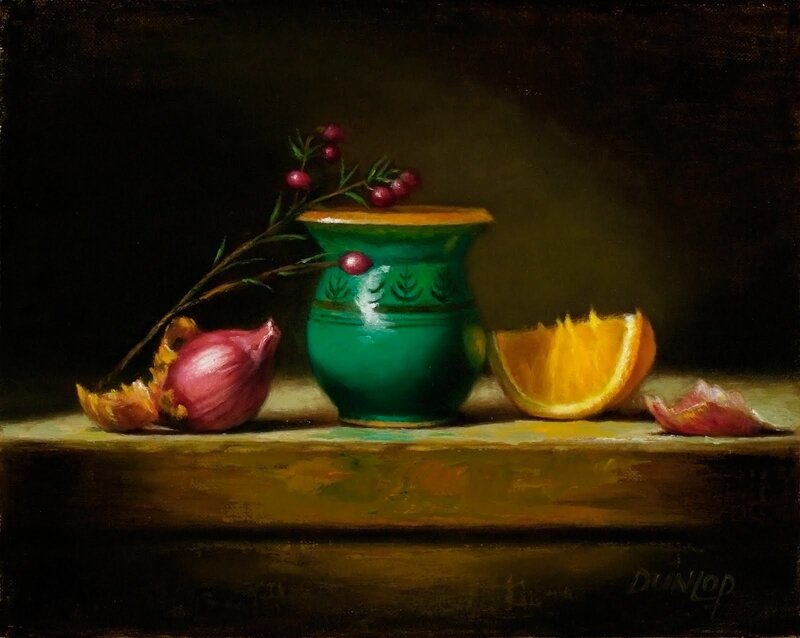Still Life with Vase and Fruit — Green