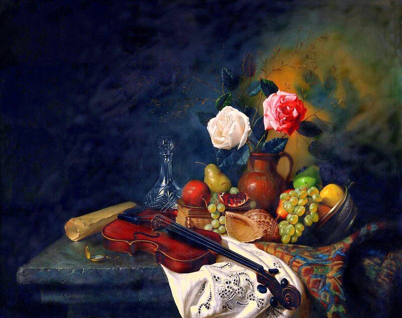 Still Life with Violin — Blue