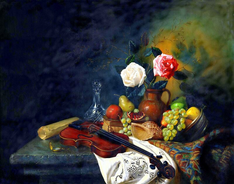 Still Life with Violin — Dark Blue