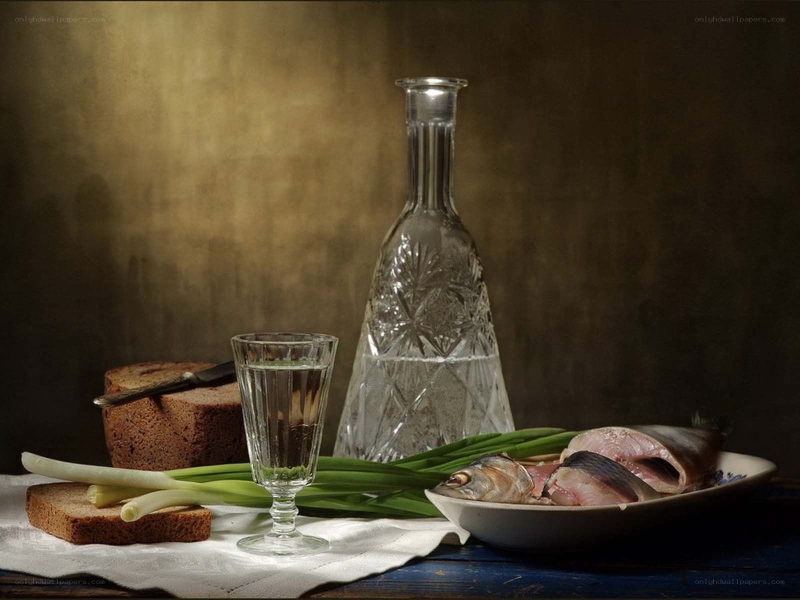 Still life with vodka and fish