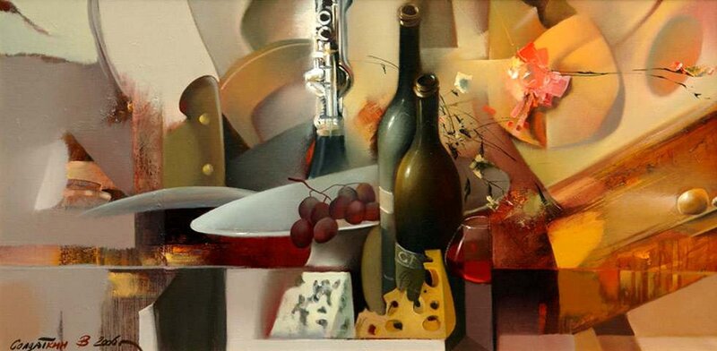 Still Life with Wine and Cheese