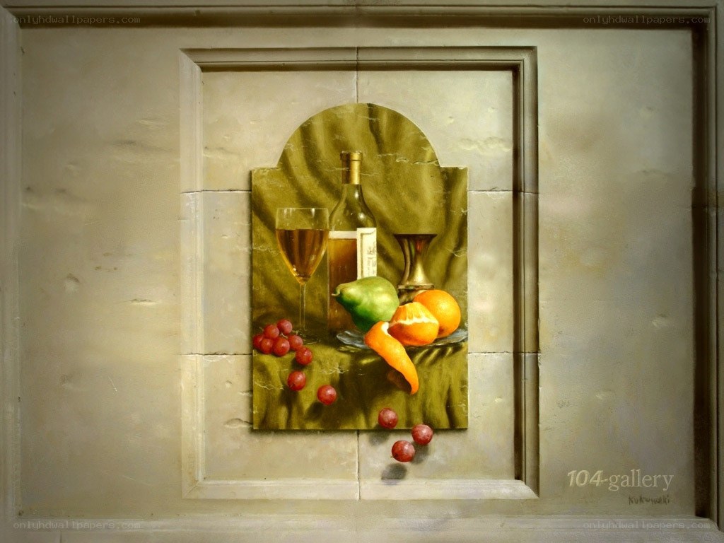 Still life with wine and fruit