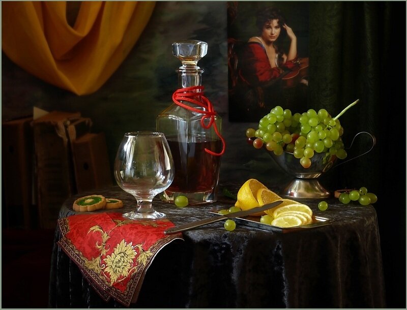 Still Life with Wine and Fruit — Black